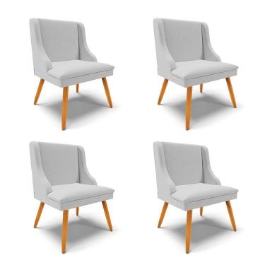 Imagem de Kit 4 Cadeiras Estofadas para Sala de Jantar Pés Palito Lia Linho Cinza - Ibiza