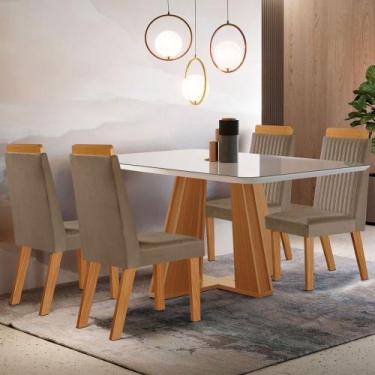 Imagem de Mesa de Jantar 4 Lugares Madri com Vidro Castanho/Cinamomo/Suede Capuc