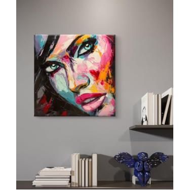 Imagem de Canvas Para Quadro Decorativo Rosto de Mulher Olhos Azuis, Tecido 100% Algodão, 69,5 x 70cm Quadrado, Impressão em Alta Resolução