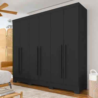 Imagem de Roupeiro Casal 6 Portas Com Puxadores Revestidos Ester Preto - M.a