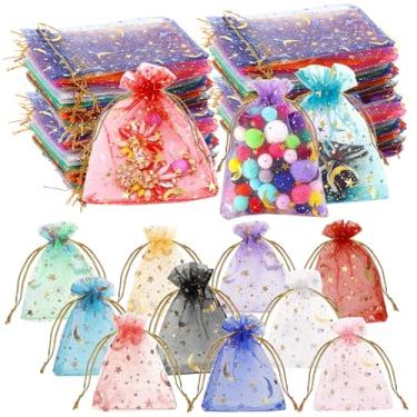 Imagem de 500 peças de joias de organza lua estrela sacos de doces lembrancinha de casamento 7 x 9 cm com cordão multicolorido sacos de joias de malha de doces para festa de casamento, Natal, chá de bebê, Eid