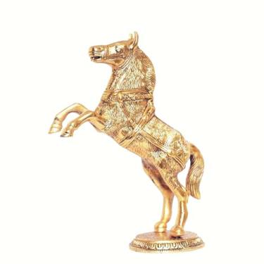 Imagem de Estátua decorativa de cavalo, design de garanhão de criação, estátua de metal de cavalo pulando para Vastu, riqueza e decoração para casa e escritório (15 cm, 8 cm)