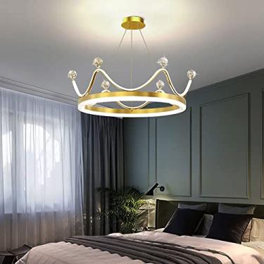 Imagem de Lustre Princesa Meninas 20" Para Quarto Lustre Coroa Rosa Ouro Para Quarto De Criança Luz Pendente LED Regulável Redondo Moderno Teto Lâmpada Pendurada Para Crianças Berçário Jardim De Infân