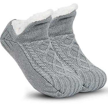 Imagem de Meias de chinelo para mulheres, homens e meninas, meias fofas, quentes, tricotadas, forradas com lã, macias, macias, aconchegantes, para inverno, casa, cama, cama, chinelos, meias, Cinza, 9-11