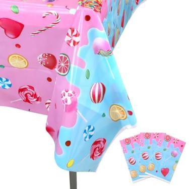 Imagem de 3un. Toalha de Mesa Plástica Candyland, 180x108cm Colorida Lollipop Capa de Mesa Impermeável Tema Doces Festa Aniversário Baby Shower
