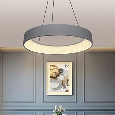 Imagem de Lustre moderno minimalista para sala de jantar, luminária com moldura branca e cinza, lâmpada LED para sala de estar, lustre redondo de alumínio (cor: escurecimento, tamanho: branco 60 cm)