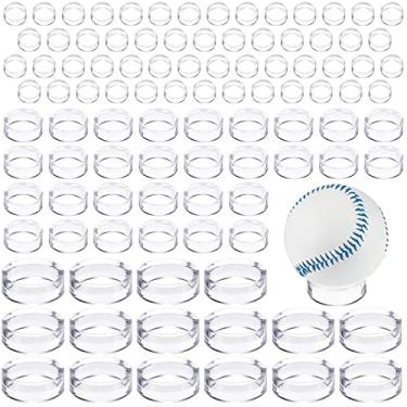 Imagem de 100 peças de suporte de esfera acrílica anel de plástico transparente suporte decorativo esferas redondas para bola de golfe bola de tênis bola de beisebol softball esferas ovos coleções de mármores, pequeno, médio, grande