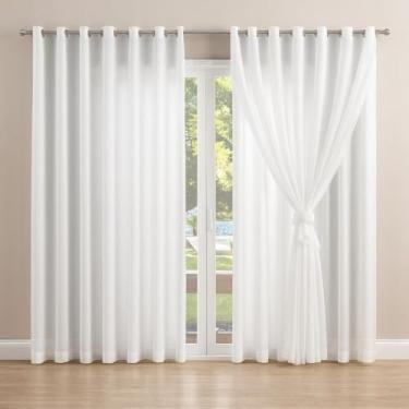Imagem de Cortina Microfibra com Voil Delicada para varão Simples Ilhós Cromado - 2,30m x 1,30m - Branca Decoração para sala e quarto