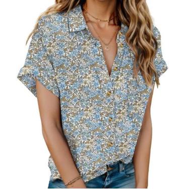 Imagem de Camisa feminina HOTOUCH, havaiana, macia e fria, com estampa floral de