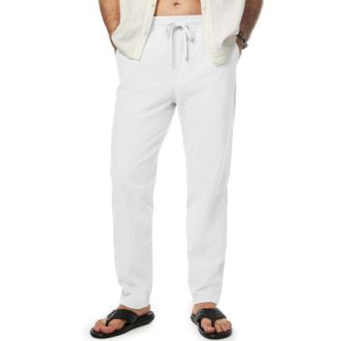 Imagem de Calças masculinas JMIERR: algodão, linho, elástico, cintura, cordão, b