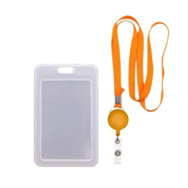 Imagem de Porta Cracha, Porta Cracha Transparente, Cordão com Porta Crachá Vertical Duplo E Roller Retrátil(LARANJA)