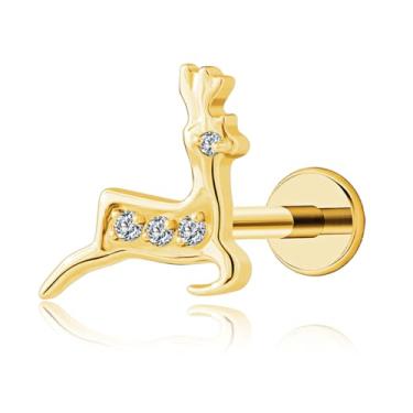 Imagem de FLORA PIERCING LABRET TITÂNIO PVD ALCE PIERCING ORELHA TRAGUS HELIX CONCH MODA FEMININA 1.2X8 (DOURADO)