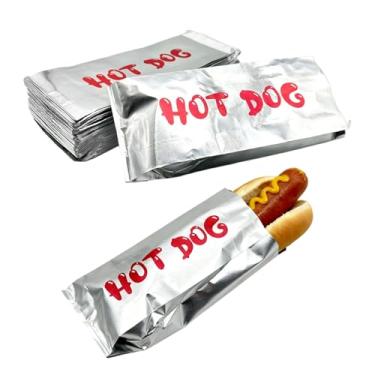 Imagem de Sacos descartáveis de papel alumínio para cachorro-quente, 24 x 9 cm, mangas isoladas resistentes à graxa, embalagens de cachorro-quente de alumínio (pacote com 100)