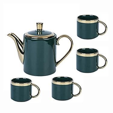 Imagem de Conjunto de chá para chá da tarde conjuntos de chá de porcelana britânica verde, um bule, conjunto de 4 xícaras de café para uso doméstico, 5 peças (5 peças) (6 peças) (5 peças) (5 peças)