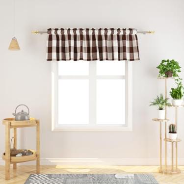 Imagem de NATUS WEAVER Cortina de janela sanefa 45,7 cm longa sala de estar quarto cozinha 1 painel xadrez búfalo pequeno curto mini saia cortina topper haste bolso clássico country fazenda - marrom e branco