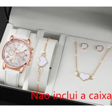 Imagem de conjunto relogio feminino quartz e joia - oem, coração branco