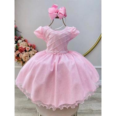 Imagem de Vestido Infantil Rosa Claro com Busto Nervura para Daminhas de Festas 