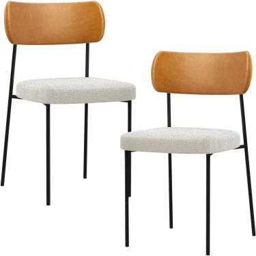 Imagem de Kit 02 Cadeiras Estofadas Para Sala De Jantar Melina L02 Couríssimo Whisky Bouclê Creme - Lyam Decor