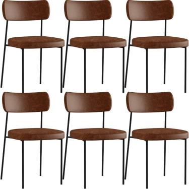 Imagem de Kit 06 Cadeiras Decorativas Estofadas Para Sala De Jantar Melina F01 Couríssimo Marrom - Lyam Decor