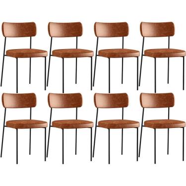 Imagem de Kit 08 Cadeiras Estofadas Para Sala De Jantar Melina L02 Couríssimo Camel - Lyam Decor