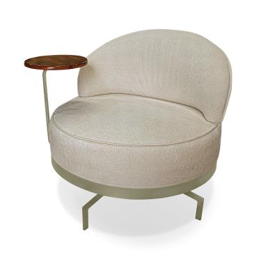 Imagem de Poltrona Sala de Estar Base Giratória Dourada Aura Bouclê Bege S04 - D'Rossi