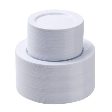 Imagem de Conjunto de pratos de plástico BESTSTAR 200PCS branco para festas, cas