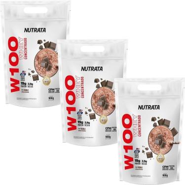 Imagem de Kit 3X W100 Whey Concentrado - 900g Refil Double Chocolate - Nutrata-Masculino