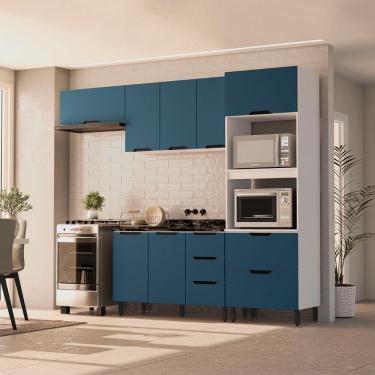 Imagem de Cozinha Compacta 250052 4 Peças Meena Branco Azul Politorno Móveis