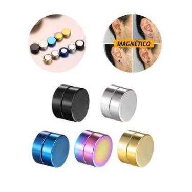 Imagem de Brinco Falso Alargador Magnético Ímã Pressão Prata Dourado Colorido Aço-Masculino