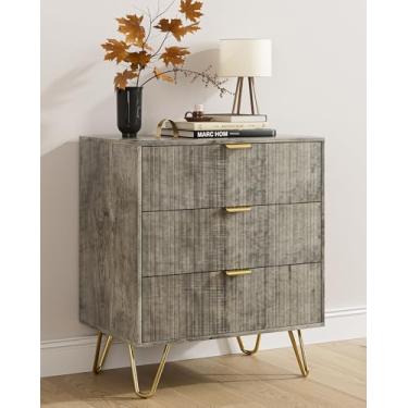 Imagem de AEPOALUA Cômoda canelada com 3 gavetas para quarto, cômoda pequena moderna, cômoda de armazenamento, armário organizador para quarto, sala de estar, corredor (cinza)