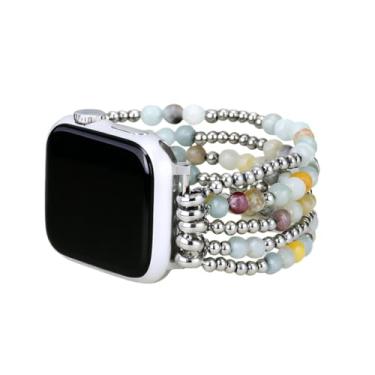 Imagem de Cape Diablo Pulseira feminina para relógio inteligente - pulseira de pedra preciosa feita à mão - compatível com Apple Faces de 38 mm-45 mm (Amazonite Brilliance, pequena - serve em pulsos de 14,5 a