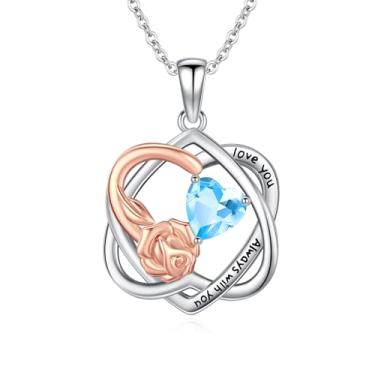 Imagem de WYDDO Colar de pedra de nascimento para mulheres, colar de coração infinito, pingente de flor rosa para mãe, joia de pedra de nascimento para a família, presente de aniversário de aniversário para