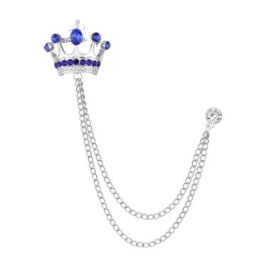 Imagem de Broche de coroa masculino broche de lapela de strass para homens com borla de metal corrente de colarinho alfinetes de terno broche coroa broche de lapela para homens terno de formatura chapéu