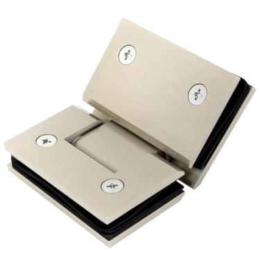 Imagem de AatrixQuayn Dobradiças de porta de chuveiro de vidro de 135 graus, latão sólido resistente, substituição de ferragens de porta de chuveiro para vidro temperado de 8 mm - 12 mm de espessura (escovado