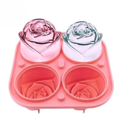 Imagem de Forma de Gelo Bandeja, Forma de Gelo Grande em Silicone Rosa Flor 4 Espaços, Faça Gelo, Sabonetes Ou Chocolates em Formato de Flor(Rosa)