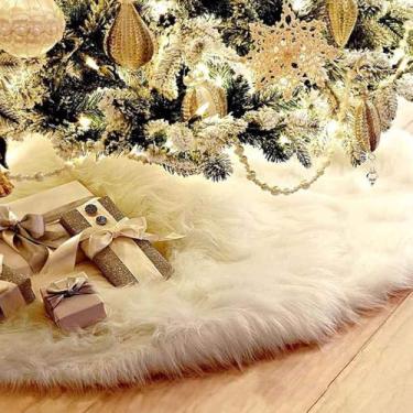 Imagem de Saia De Pele Sintética Decoração De Pelúcia Macia Branca Tapete De Natal Saias De Carpete, White, 90 cm (35")