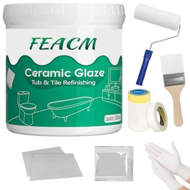 Imagem de FEACM Kit de pintura para azulejos, banheiras e azulejos com endurecedor, kit de acabamento de banheira branca à base de água e baixo odor, tinta de pia fácil de usar para banheiro e cozinha, branco