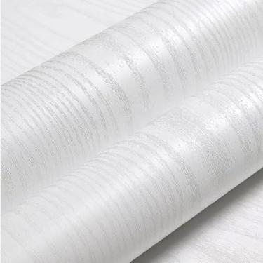 Imagem de Papel de parede de 30 cm x 199 cm, papel de contato de grão de madeira branca - fácil de limpar e aplicar, atualização de espessamento, papel de parede autoadesivo durável e com redução de bolhas para