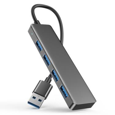 Imagem de Hub USB 3.0, divisor de hub USB de 4 portas, adaptador USB portátil, mini expansor multiportas para laptop, Xbox, pen drive, HDD, console, impressora, câmera, teclado, mouse, preto