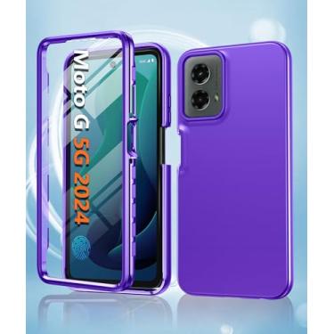 Imagem de Capa para Motorola Moto G 5G 2024: Capa protetora de silicone à prova de choque com protetor de tela integrado - Capa de proteção de TPU resistente e resistente à queda de camada dupla, roxa