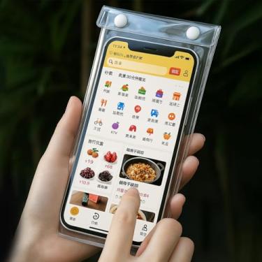 Imagem de 1 bolsa universal transparente à prova d'água para celular, tela sensível ao toque, uso ao ar livre, à prova de chuva, capa de proteção para celular