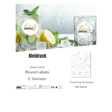 Imagem de Etiquetas redondas imprimíveis, adesivos redondos brancos brilhantes de 5 cm de diâmetro para impressora a jato de tinta ou laser, 240 etiquetas circulares brancas para garrafas, etiquetas de frascos