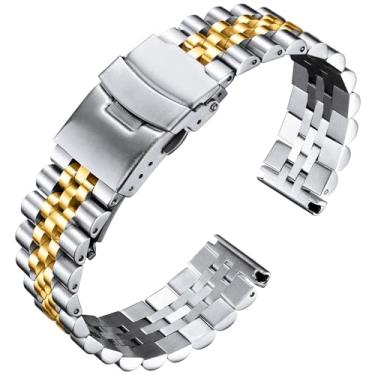 Imagem de BINLUN Pulseiras de relógio de aço inoxidável de substituição de metal para relógio com fecho de borboleta durável 18 mm, 20 mm, 22 mm, 24 mm, 26 mm em preto, prata, ouro, ouro rosa, dourado e prata para homens e mulheres, Prata - ouro, 26mm