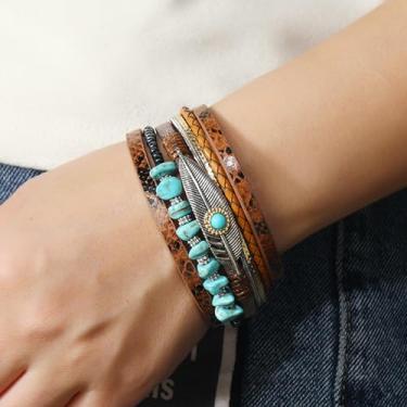 Imagem de Pulseiras femininas estilo western boho com contas turquesa turquesa joias ocidentais roupa vestido pulseiras modernas para mulheres 2025 show country roupa outono moda moda feminina, Medium, Latão