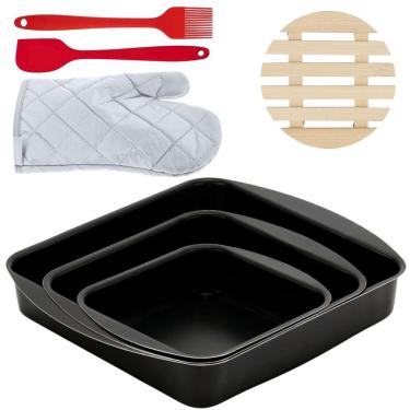 Imagem de Assadeira 03 Pçs + Luva + Descanso Panela + Espátula +Pincel