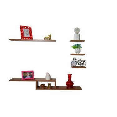 Imagem de Kit Rack Suspenso Tv Com 5 Nichos Premium Organizador Livros - Marrom 