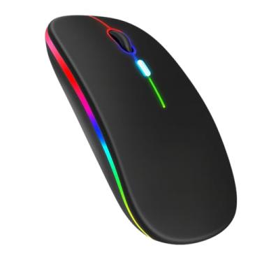 Imagem de Mouse Sem Fio Recarregável, 2.4GHz e Bluetooth, LED RGB Colorido, Silencioso, Design Slim Ergonômico, Compatível com Notebook e PC