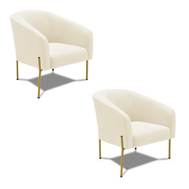 Imagem de Poltrona Decorativa Pé de Ferro Dourado Kit 2 Stella Cotelê Ext/Veludo D03 - D'Rossi