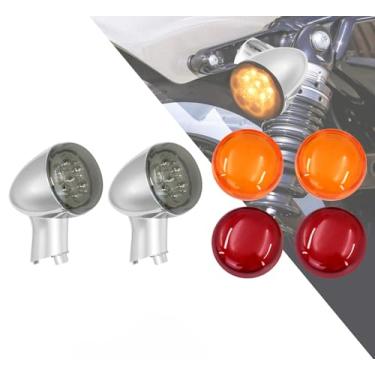 Imagem de HDBUBALUS Luz traseira indicadora de luz LED de seta com 6 peças de lente adequada para Harley Sportster XL 883 1200 1992-2022 carcaça cromada de braço curto