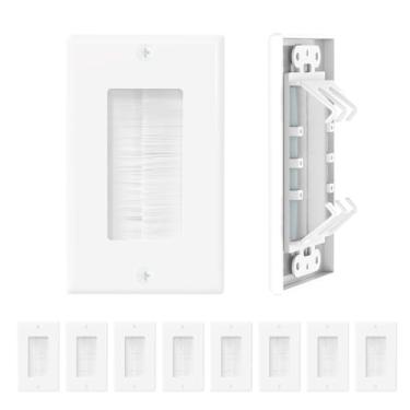 Imagem de Tecmojo Placa de parede escovada, inserção de cabo para HDTV, sistemas de home theater, escovas resistentes com coletor de cabos inteligente, branco, pacote com 10